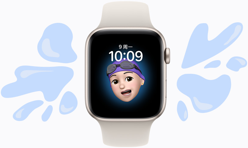 一個 Apple Watch，四周水花飛濺。