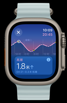 潮汐 app 顯示漲潮、落潮、高潮和低潮情況。