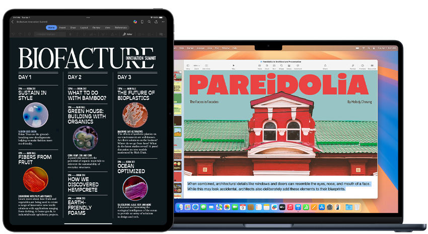 顯示學(xué)校項目的 iPad 和 MacBook。