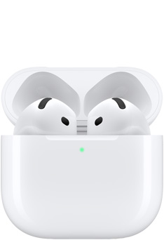 AirPods 放在充電盒內(nèi)，盒蓋打開。
