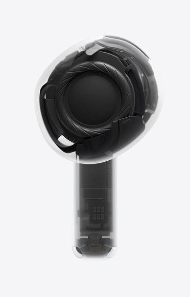 單只 AirPod 4，耳機柄內(nèi)配備 H2 芯片。