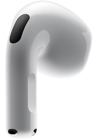 AirPods 4，展示 AirPods 4 的背面視圖，配有橫線指向“耳機柄帶力度感應器”文字。