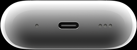MagSafe 充電盒的底部，展示內(nèi)置的三個(gè)揚(yáng)聲器孔。