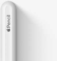 圖片展示 Apple Pencil 第二代的尾部，具有圓潤(rùn)的末端、Apple 標(biāo)志和 Pencil 字樣。