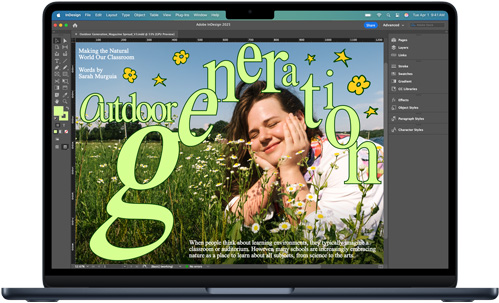 MacBook Air 屏幕上顯示 Adobe 設(shè)計軟件 app