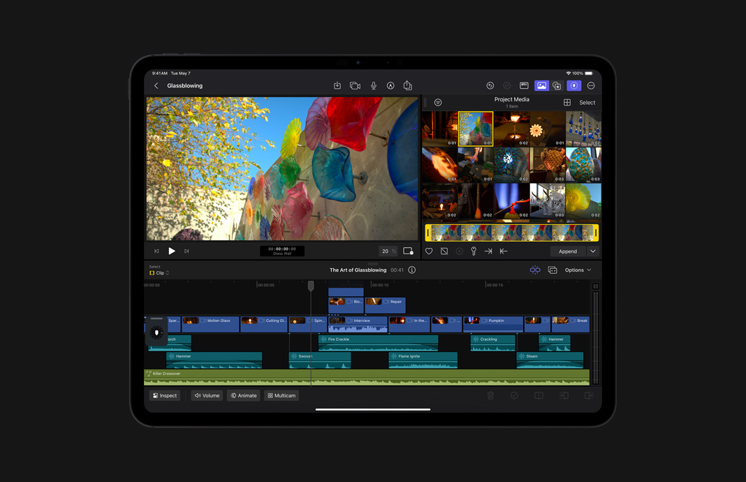 iPad 上的 iPad 版 Final Cut Pro，展示編輯中的 HDR 圖像。
