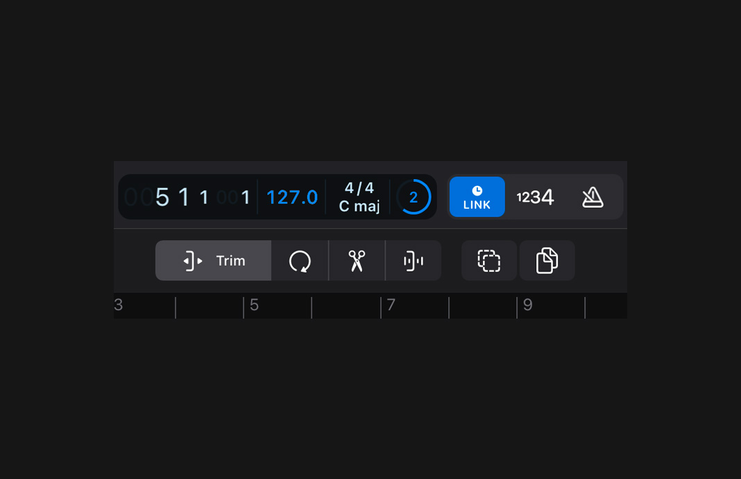 傳輸欄特寫畫面展示 Ableton Link 界面。