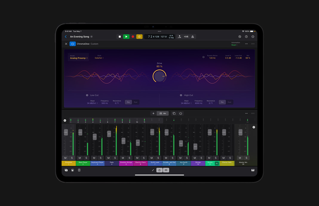 iPad 版 Logic Pro 中的 ChromaGlow 用戶界面。